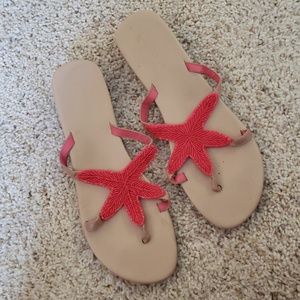 OLIVIA MILLER Coral Beaded Starfish Sandals Sz 10